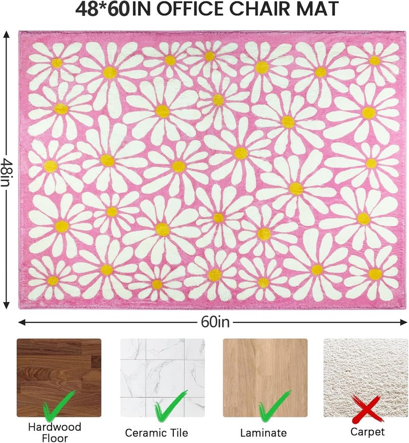 SHIYUE Office Chair Mat for Hardwood/Tile Floor Carpet, 48"x60" Computer Desk for Rolling Chairs Protector Gaming Non Slip Under TPR Backing Rug(Pink Floral) - Image 3